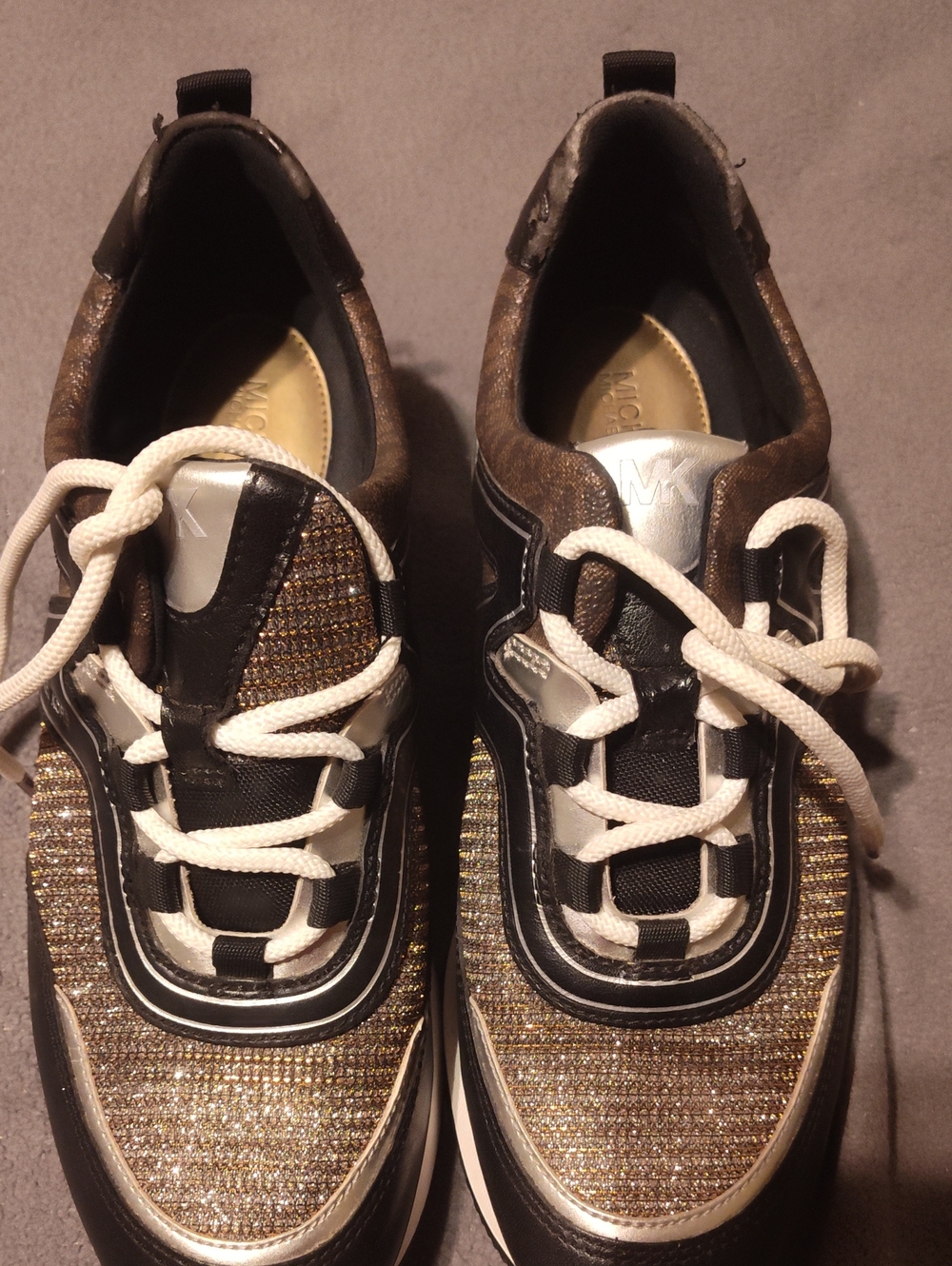 Michael Kors Gold and Black Women's Lace-Up Sneakers